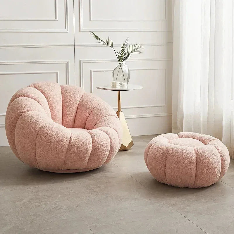 DSARD Modern Minimalist White Velvet Lazy Sofa Pumpkin Shape Relax Chair - DSARD