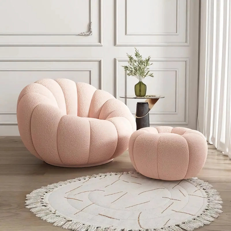 DSARD Modern Minimalist White Velvet Lazy Sofa Pumpkin Shape Relax Chair