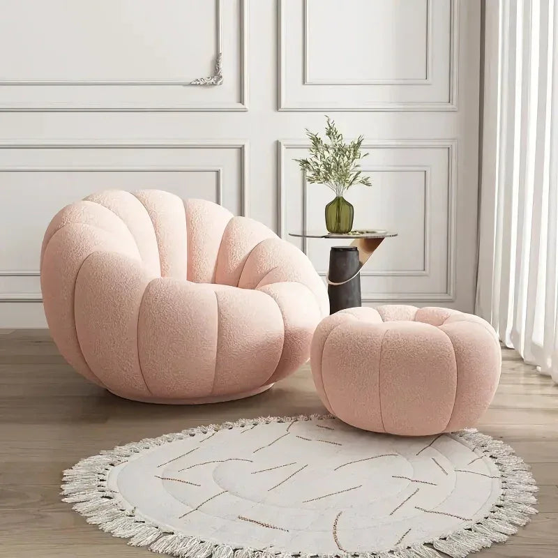 DSARD Modern Minimalist White Velvet Lazy Sofa Pumpkin Shape Relax Chair - DSARD