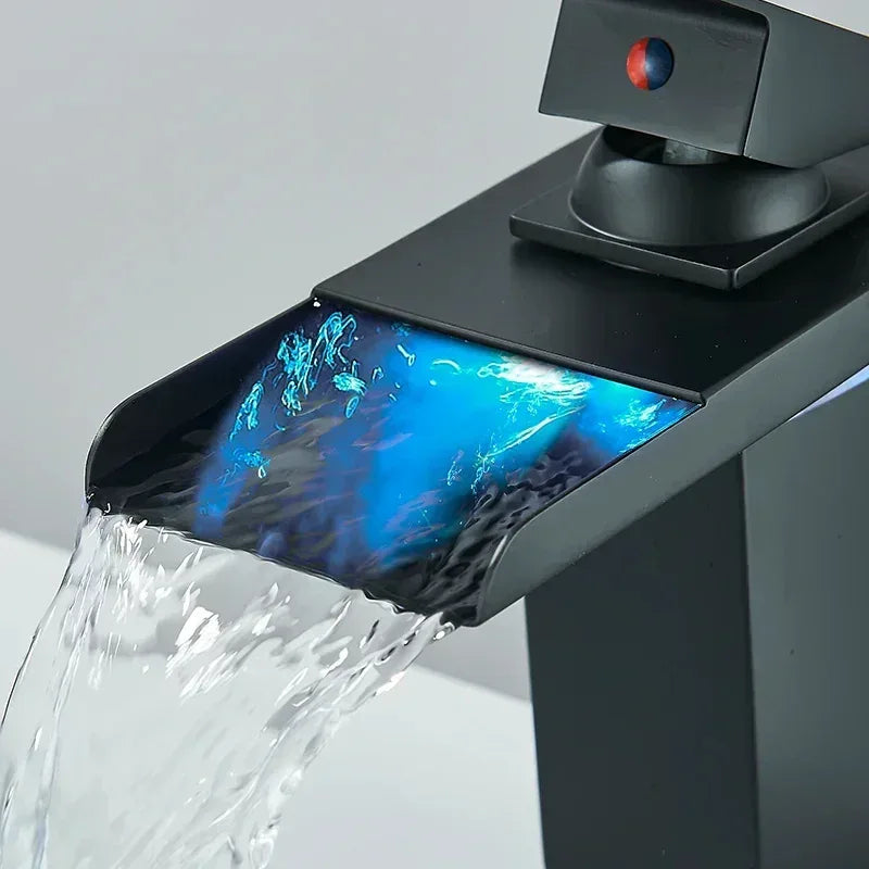 DSARD Contemporary Wall-Mounted Waterfall Faucet with LED Temperature Indicator - DSARD