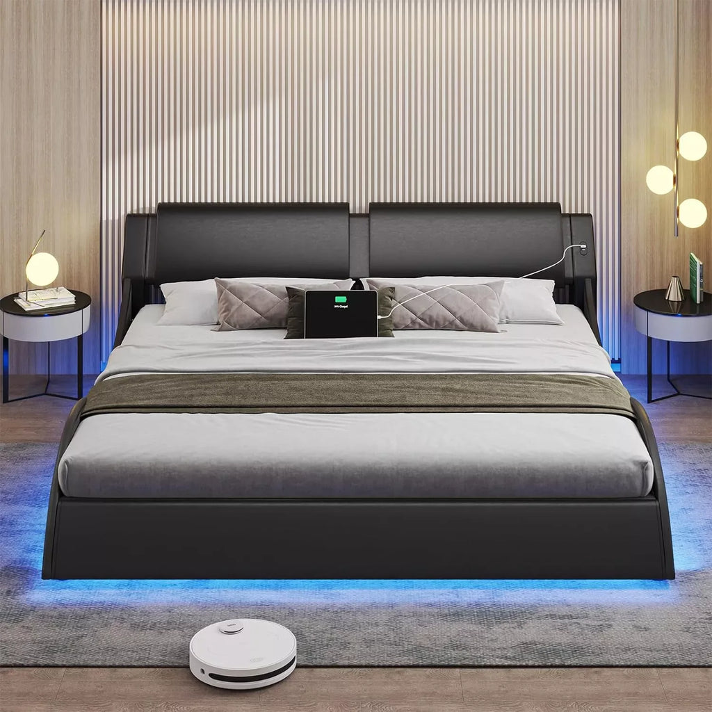 California King Platform Bed Frame with LED Lights & USB Ports - DSARD - DSARD