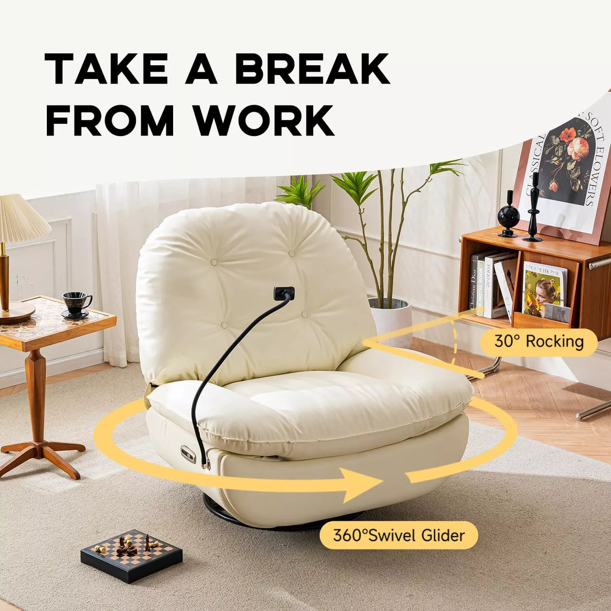 270° Swivel Power Recliner with Voice Control, USB, and Cell Phone Holder - DSARD