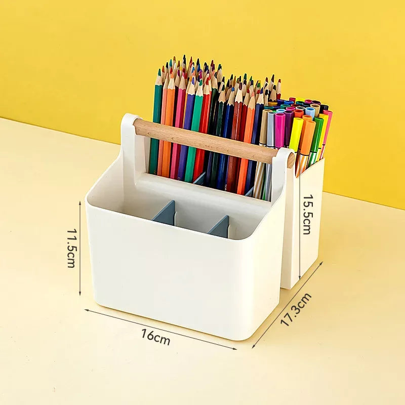 Adjustable Plastic Desktop Organizer Caddy with Wooden Handle - DSARD