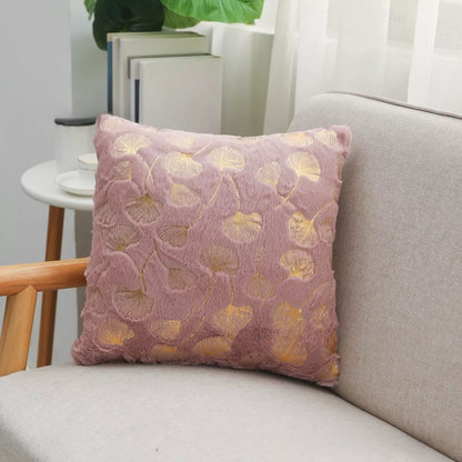 Golden Plush Ginkgo Leaf Cushion Cover 16.5×16.5in