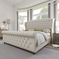 King Chenille Sleigh Bed with Scroll Wingback Headboard