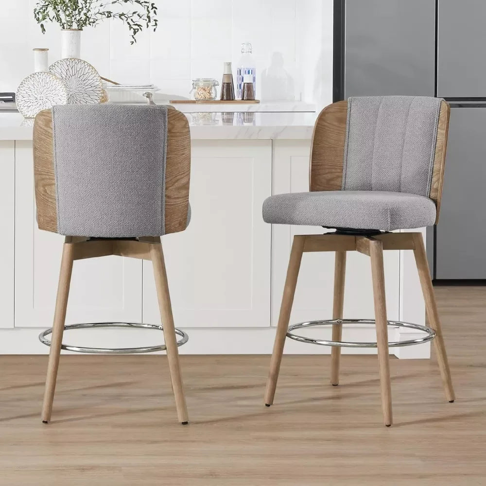 Counter Height Bar Stools Set of 2, 360° Swivel Upholstered with Back, Wood Legs - DSARD - DSARD