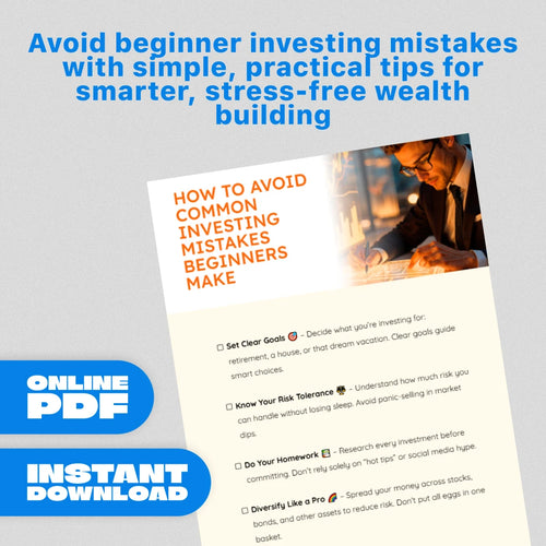 How to Avoid Common Investing Mistakes Beginners Make | Digital Download Checklist for Beginner Investors, Personal Finance Guide, Investment Planning eBook