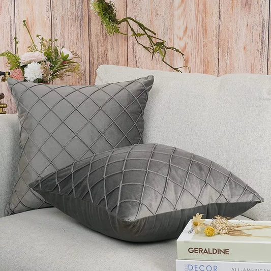 Set of 2 Velvet Pillow Covers Decorative Square Cushion Cases with Hidden Zipper