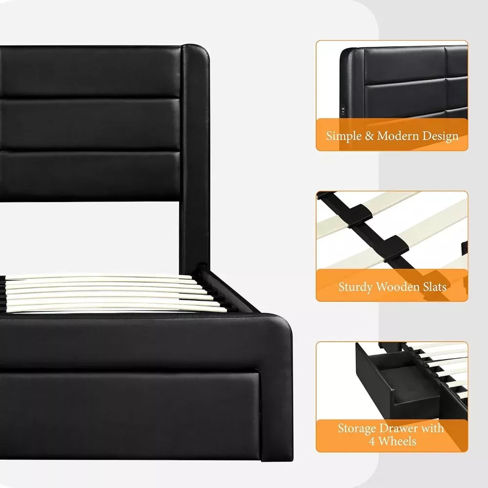 Full Size Upholstered Bed Frame with USB Ports and 3 Storage Drawers - DSARD