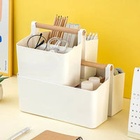 Adjustable Plastic Desktop Organizer Caddy with Wooden Handle - DSARD