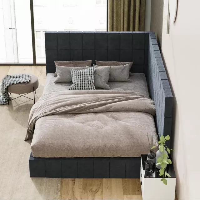 Grey Wooden Daybed Frame with Wood Slat Support – Modern Bedroom