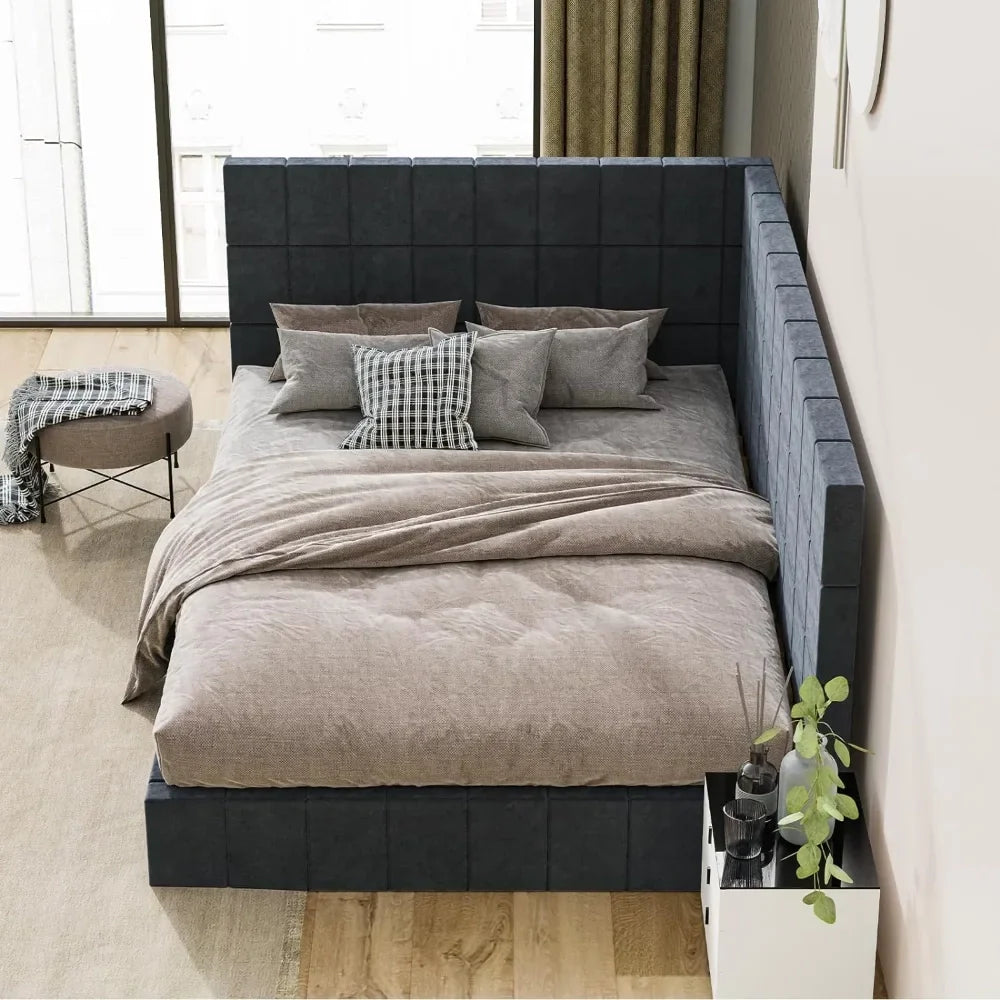 Grey Wooden Daybed Frame with Wood Slat Support – Modern Bedroom