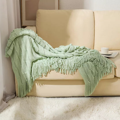 Ultra-Soft Jacquard Knit Tassel Throw Blanket