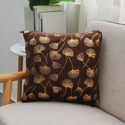 Golden Plush Ginkgo Leaf Cushion Cover 16.5×16.5in