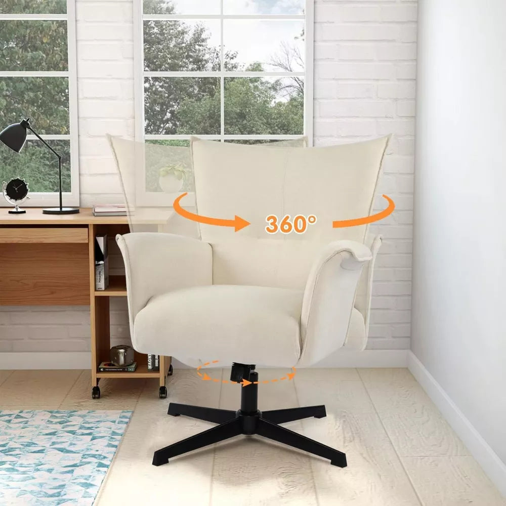 Swivel Home Office Chair with Armrests – Upholstered Linen, No Wheels - DSARD