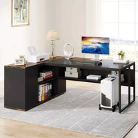 71″ L-Shaped Executive Desk with Storage Cabinet and Shelves - DSARD - DSARD