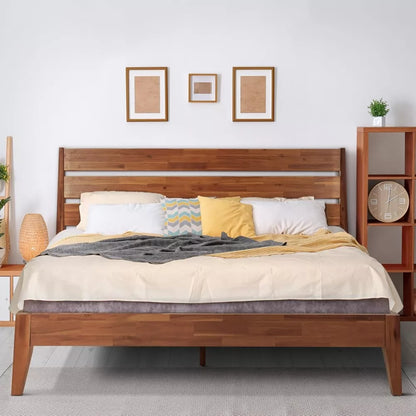 Solid Wood Platform Bed Frame with High Headboard – Scandinavian Style - DSARD