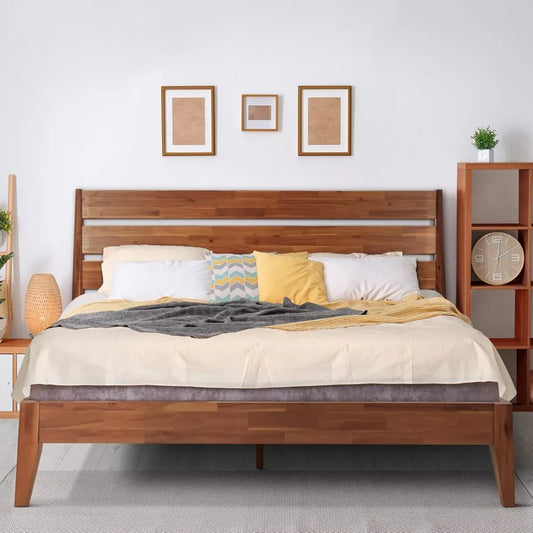 Solid Wood Platform Bed Frame with High Headboard – Scandinavian Style - DSARD