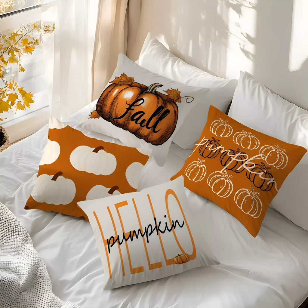 Cozy Autumn Pumpkin Throw Pillow Cover – 18x18in Fall Decor Cushion Case - DSARD