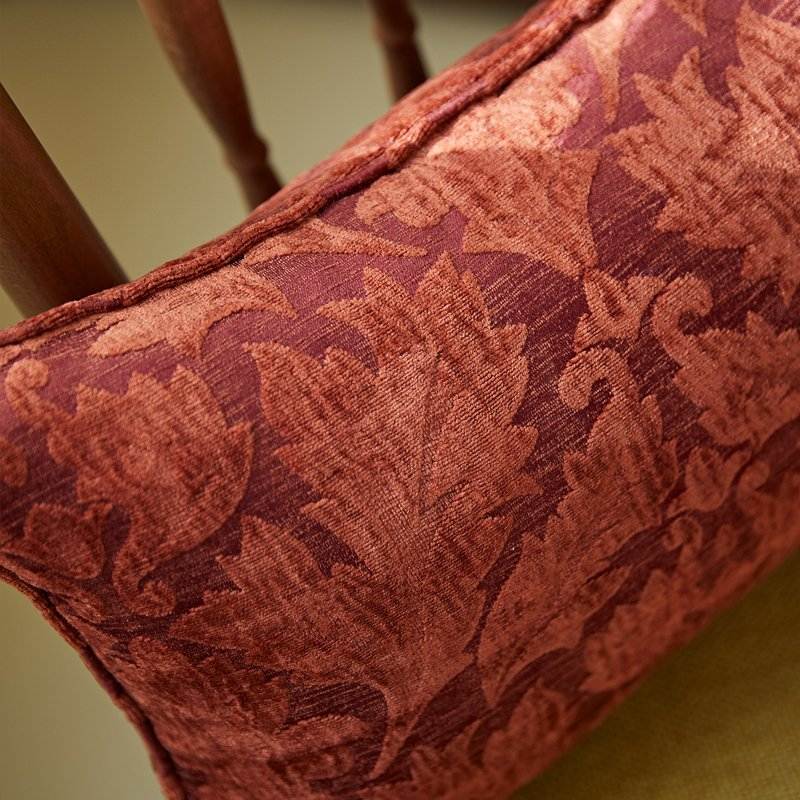 Luxury Burgundy Floral Jacquard Decorative Pillow Cover