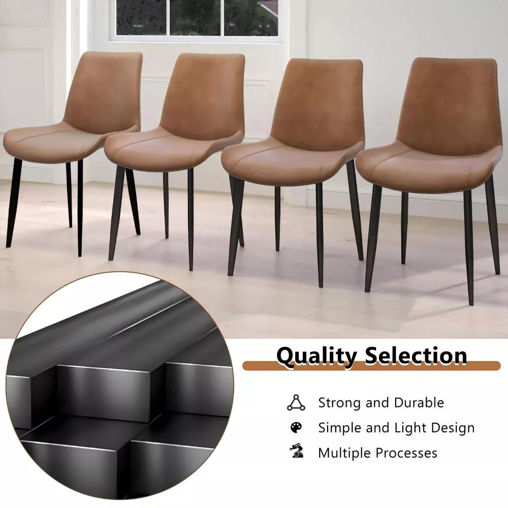 Set of 4 Modern Brown Faux Leather Dining Chairs with Sturdy Metal Legs - DSARD