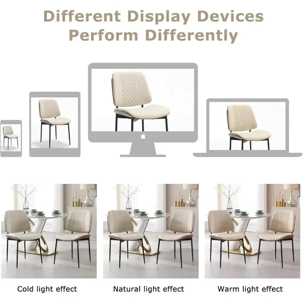 Dining Chairs Set of 6, PU Leather Armless Kitchen Chairs, Modern Walnut Style with Metal Legs - DSARD - DSARD