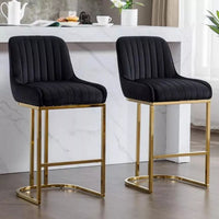 Modern Velvet Bar Stools Set of 4 with Gold Base – Comfortable Counter Height Breakfast Stools - DSARD
