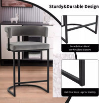 Set of 4 Modern Velvet Bar Stools with Barrel Backrest and Black Metal Footrest - DSARD