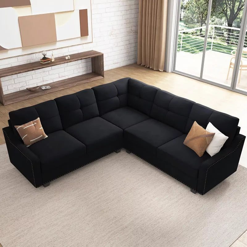 Velvet L-Shaped Convertible Sectional Sofa - DSARD