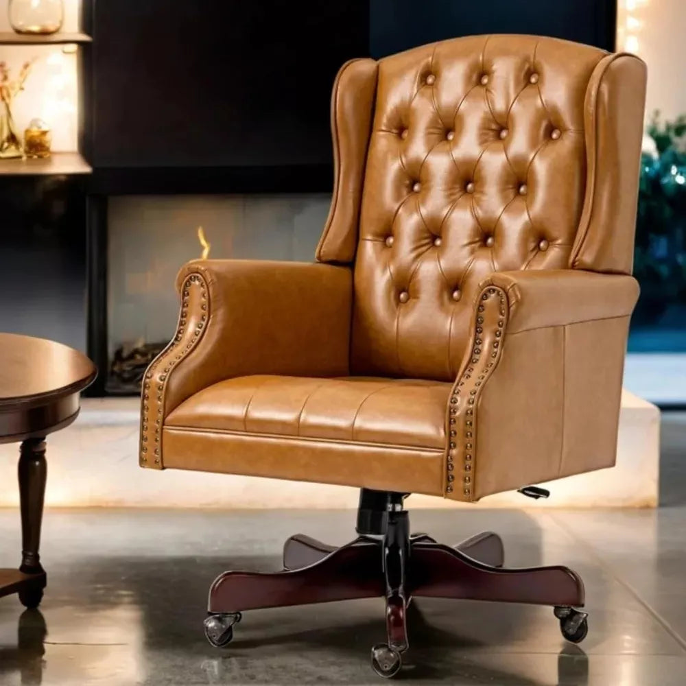 Tufted Faux Leather Executive Office Chair with High Back & Nailhead Trim - DSARD