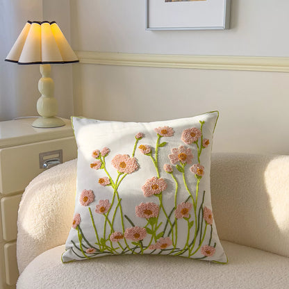 Floral Embroidered Cotton Pillow Cover 18×18 Inch – Cozy Decorative Cushion Case