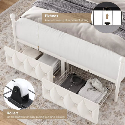 Full Size Upholstered Canopy Bed Frame with Storage Drawers - DSARD