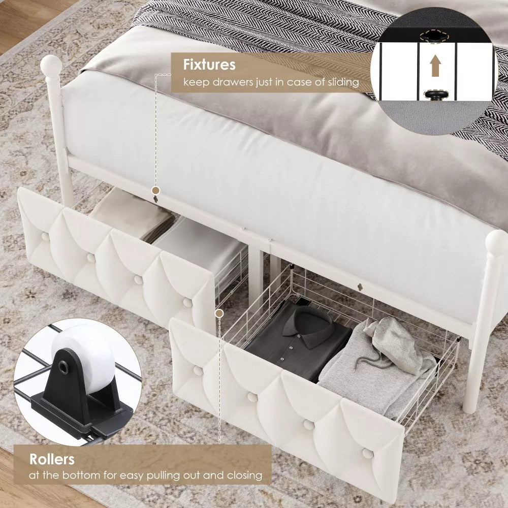 Full Size Upholstered Canopy Bed Frame with Storage Drawers
