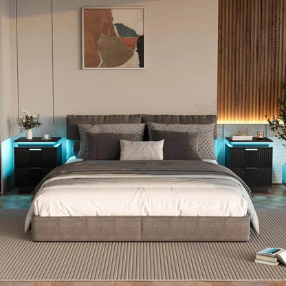 Modern Black LED Premium Nightstands with Drawers