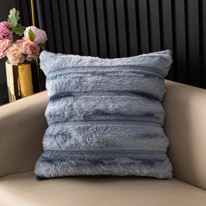 Striped Plush Rabbit Fur Throw Pillow Cover 18x18in Soft Cushion Case