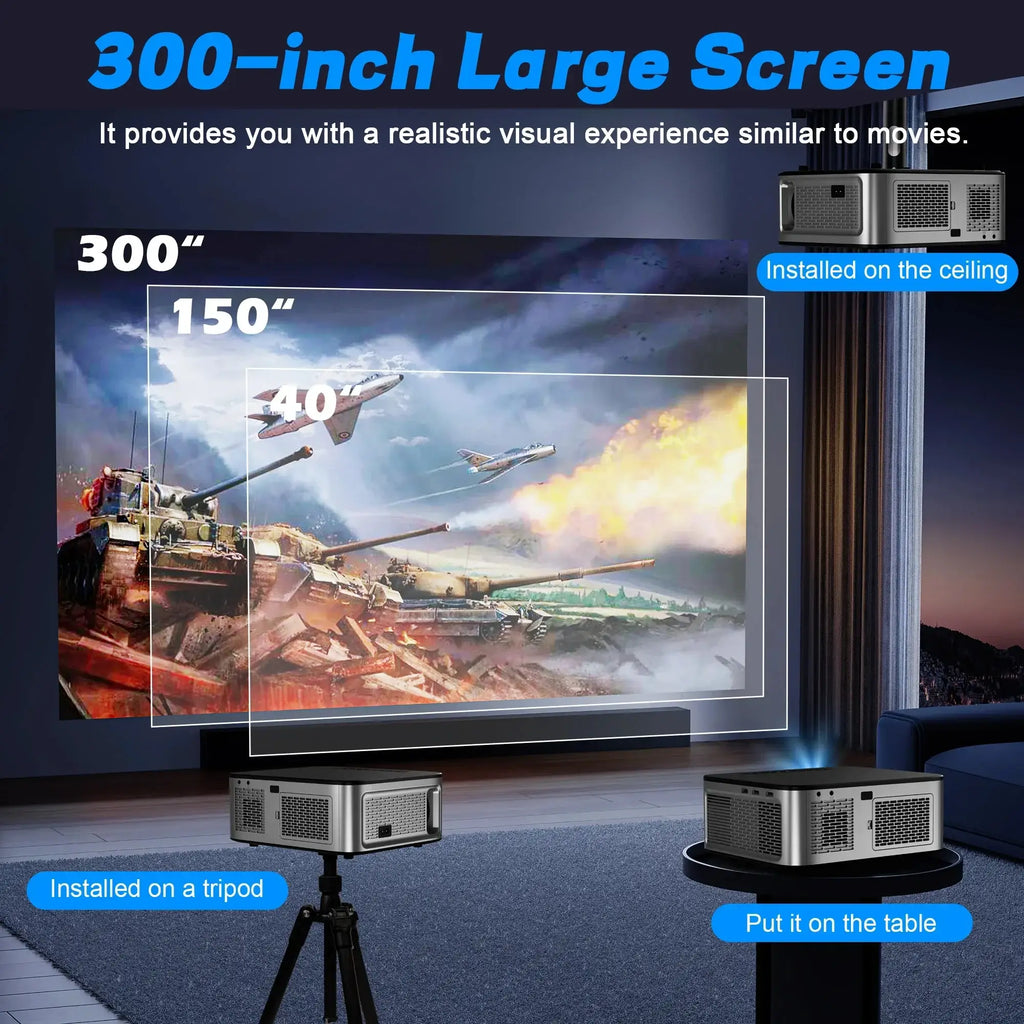 Smart 4K Outdoor Home Theater Projector with Auto Focus & 5G WiFi