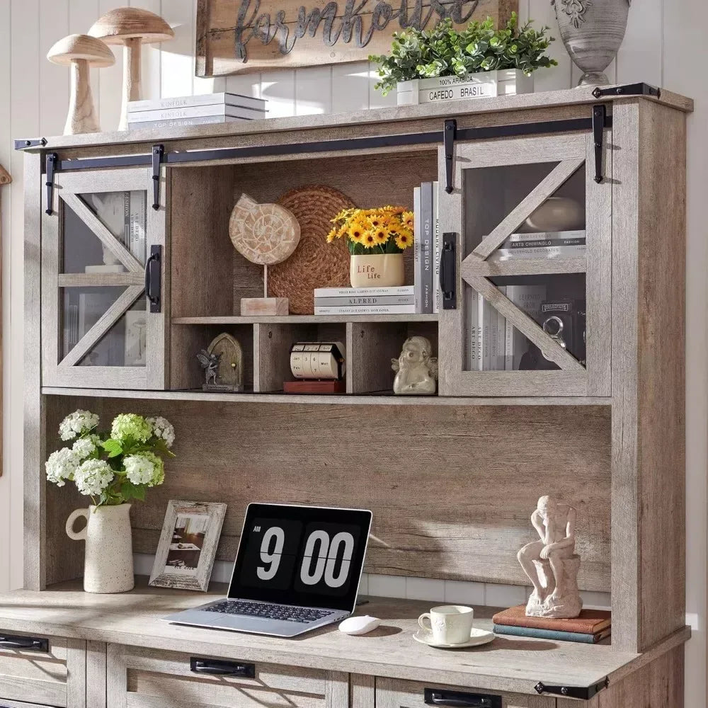60″ Rustic Farmhouse Executive Desk with Hutch and Charging Station - DSARD - DSARD