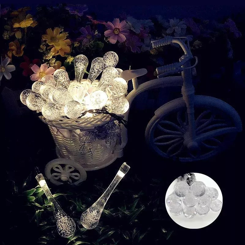 LED Solar-Powered Water Drop String Lights