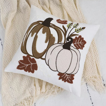 Velvet Pumpkin Embroidered Cushion Cover 18×18 Inch – Festive Fall Decor