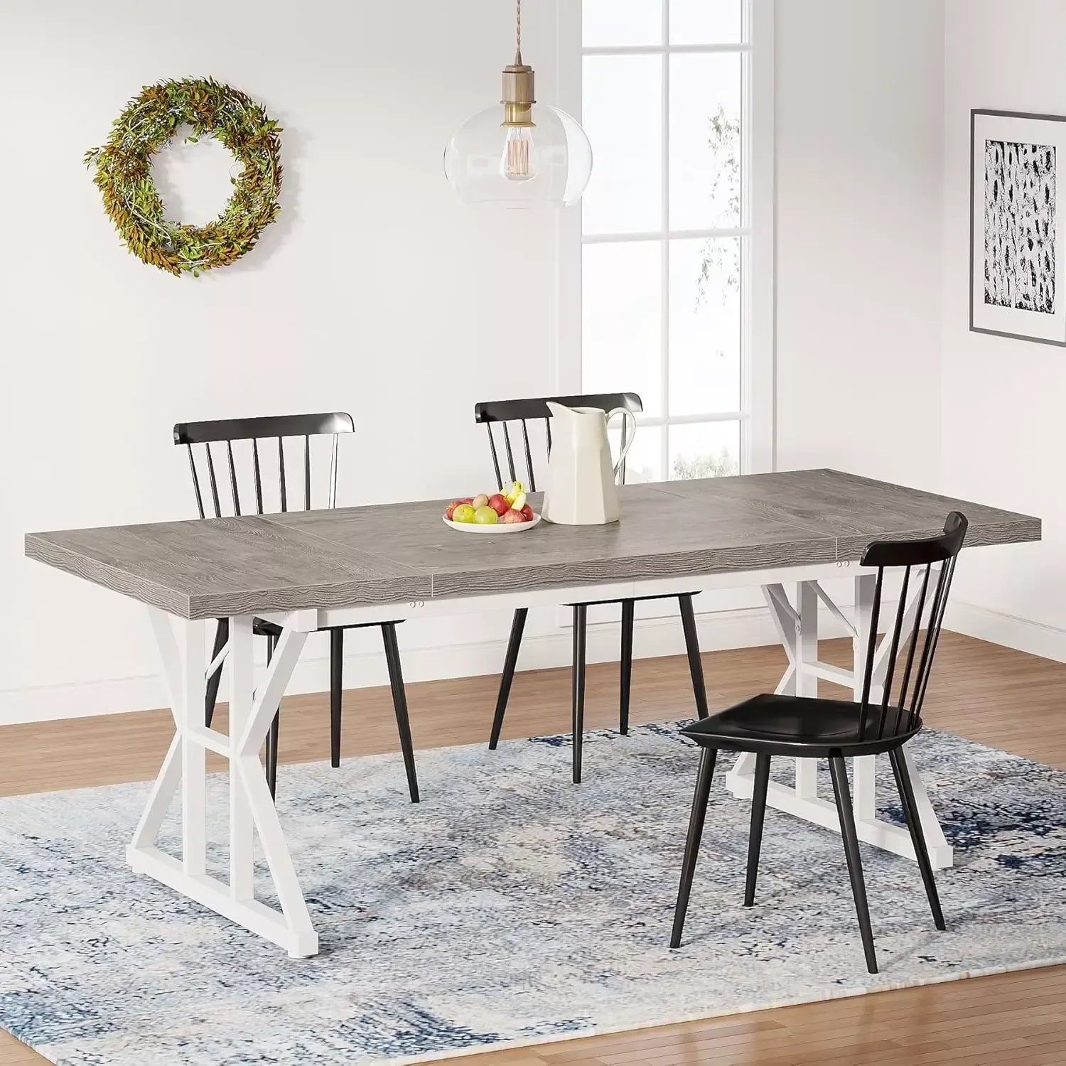 70.8-Inch Rectangular Dining Table for 6, Farmhouse Style with Metal Legs - DSARD - DSARD