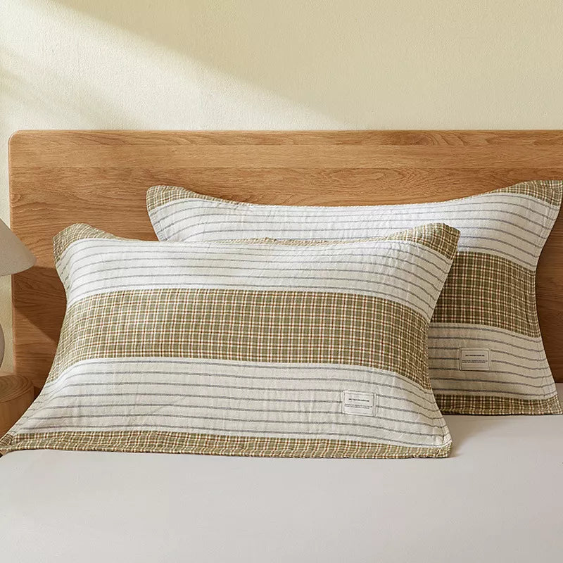 Soft Gauze Cotton Plaid Pillow Towels with Elastic Band, 2-Pack