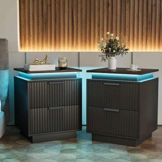 Modern Black LED Premium Nightstands with Drawers