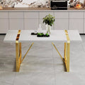White Modern Dining Table 71″ for 6-8, MDF Top with Gold Stainless Steel Legs - DSARD