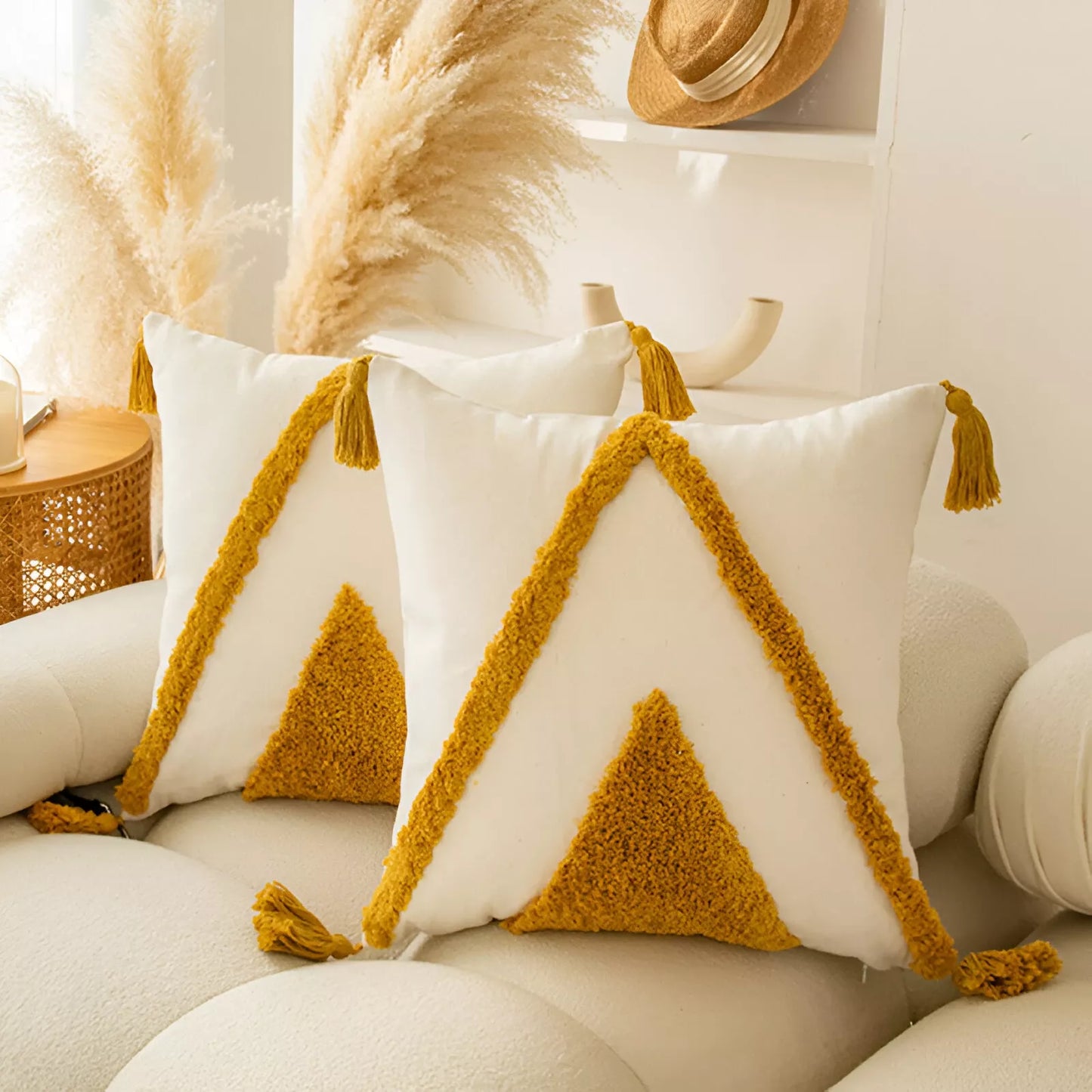 Boho Golden Sun Velvet Throw Pillow Cover with Fringe – 12×20/18×18 Inch