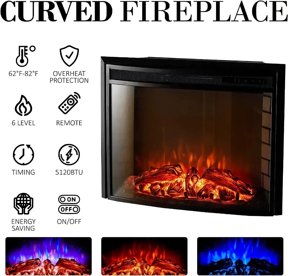 Curved TV Console with Electric Fireplace - DSARD