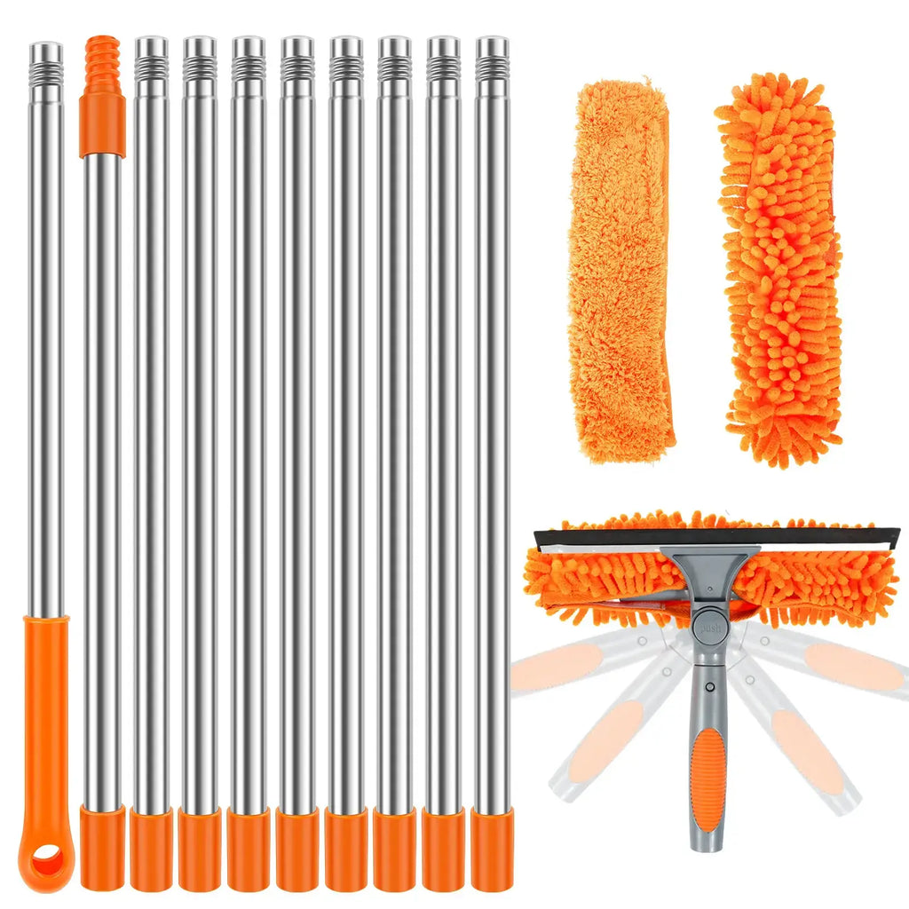 Window Squeegee Cleaner Kit with 13.78 FT Extension Pole - 2-in-1 Double-Sided Window Cleaning Tool