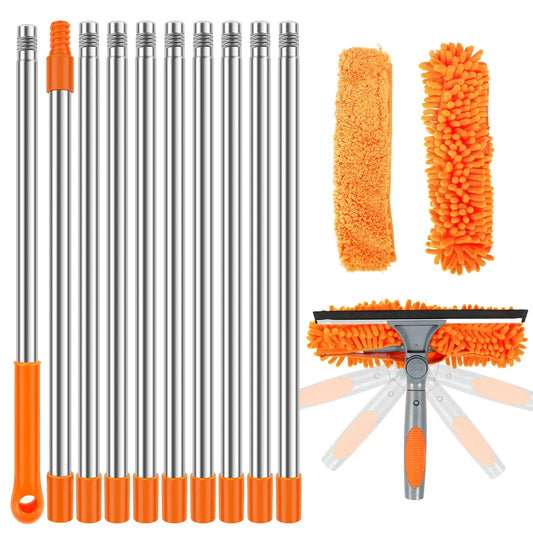 Window Squeegee Cleaner Kit with 13.78 FT Extension Pole - 2-in-1 Double-Sided Window Cleaning Tool