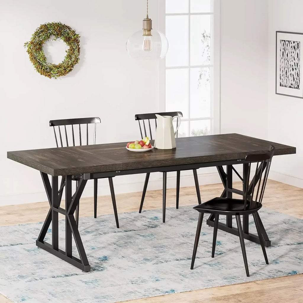 70.8-Inch Rectangular Dining Table for 6, Farmhouse Style with Metal Legs - DSARD - DSARD