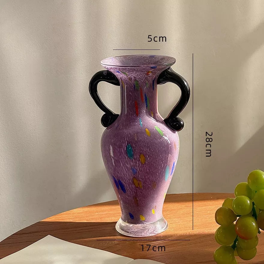 Retro Green Glass Flower Vase – Elegant French Style Home Décor Accent