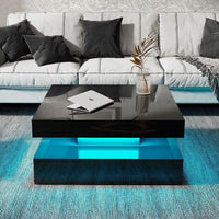 Modern 31.5" High Gloss Square Coffee Table with Multicolor LED Lighting - DSARD